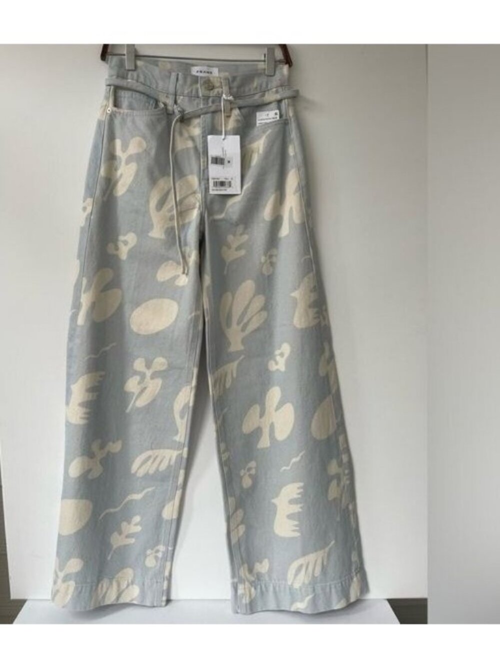 FRAME High Waist Baggy Jeans Tropical Chambray Abstract Size 25 Wide Leg Cotton - Picture 4 of 11